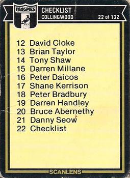 1987 Scanlens VFL #22 Collingwood Magpies Front
